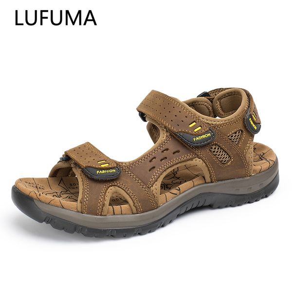 

new fashion summer leisure beach men shoes leather sandals the big yards men's sandals size 38-48, Black
