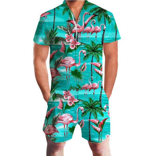 

harajuku gothic rompers for men striped jumpsuit flamingo pineapple cartoon harem cargo overalls summer hiphop casual bibs pants, Gray