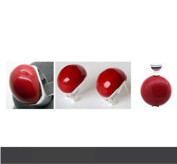 

beautiful red carved marcasite lacquer silver ring) earrings and pendant jewelry sets, Black