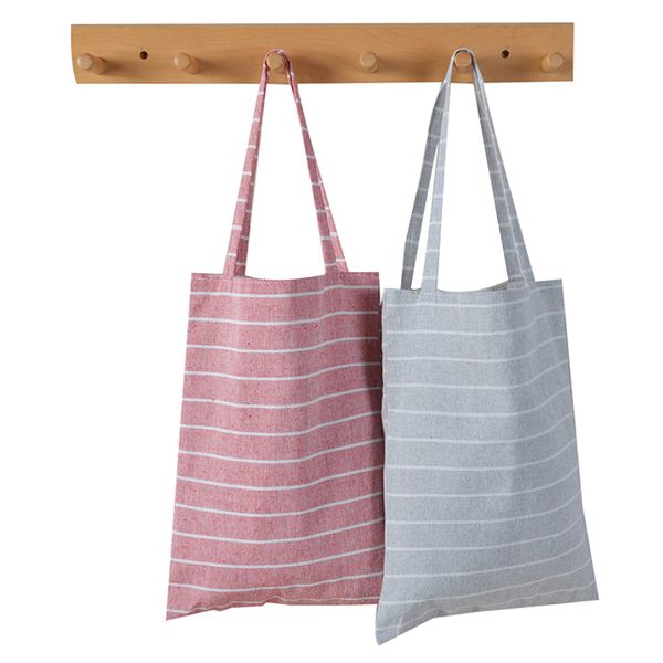 

3colors shopping bag shopping beach travel tote handbags women striped cotton linen shoulder bag