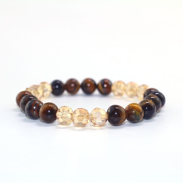 

stylish natural tiger eye stone x citrine crystal men women's bracelet birthday christmas gift jewelry, Black