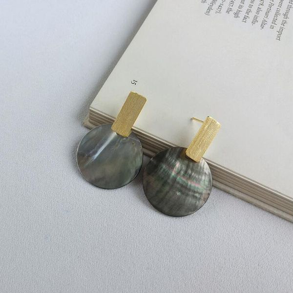 

natural sea shell stud earrings for women statement korean fashion real 925 sterling silver earring party gifts, Golden;silver