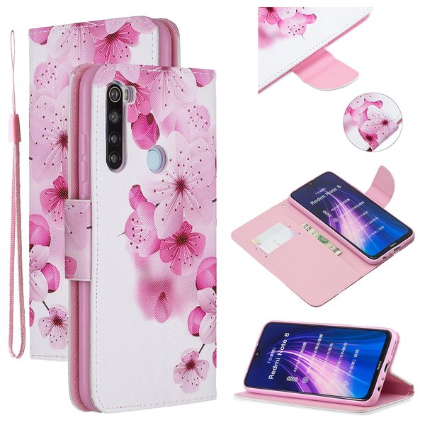 

for redmi note 8/8 pro cellphone cover stand function wallet design pu leather smartphone shell elegant pattern printed