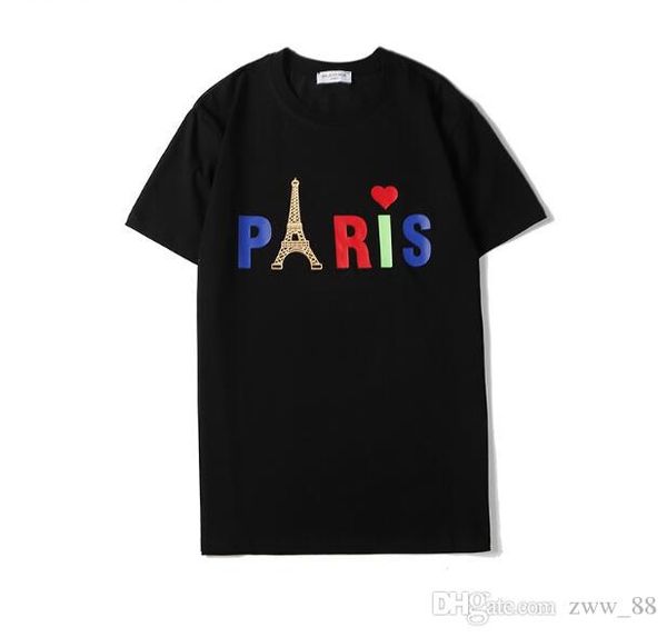 

2020 summer luxury eiffel tower style logo printed london tee t-shirt men women clothes cotton casual t shirt s-xxl, White;black