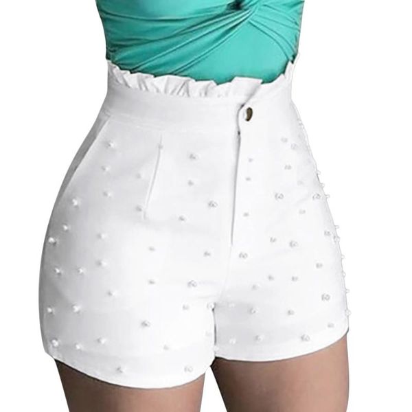 

plus size pearl shorts women summer 2020 streetwear casual high waist women shorts fashion woman short spodenki damskie, White;black