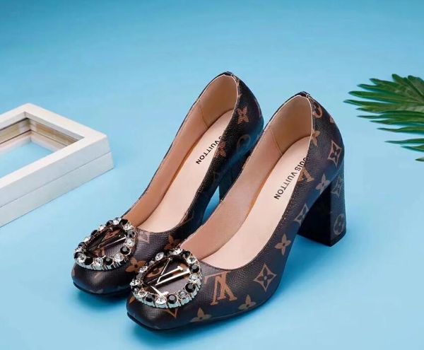 

spring and autumn new luxury square head thick with shallow mouth single shoes women's color matching party wedding shoes, Black