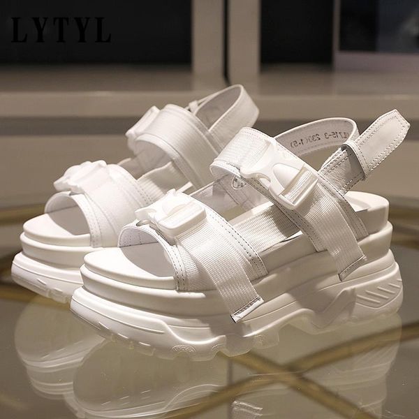 

platform women's sandals 2020 fashion summer leather buckle women thick soled beach sandal casual chunky woman shoes b-47, Black