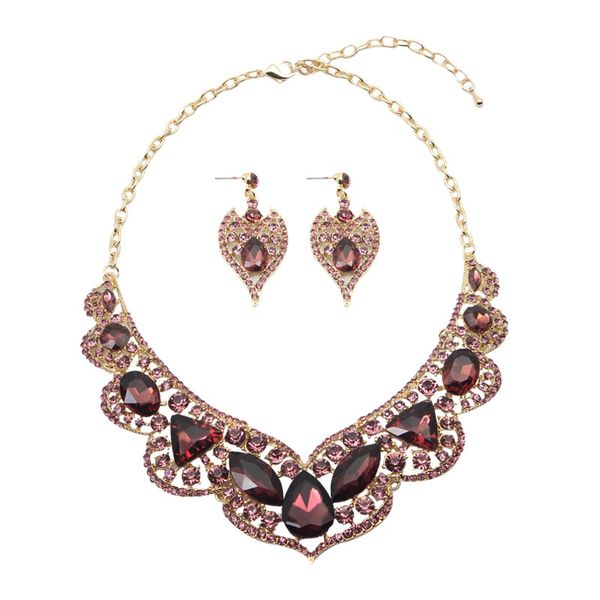 

fashion jewelry set crystal necklace earring statement jewelry women party prom wedding vintage rhinestone chain choker bib new, Silver