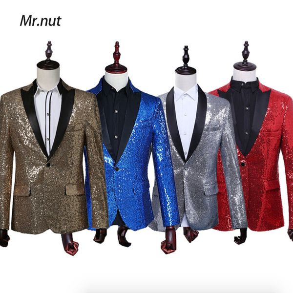 

men's sequins blazer slim fit sport coat jacket party wedding sports coat fashion gold royal blue red silver sequin blazers, White;black