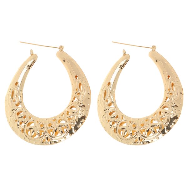

punk bamboo huggie hollow flower hoop circle dangle drop ear earrings gold, Golden