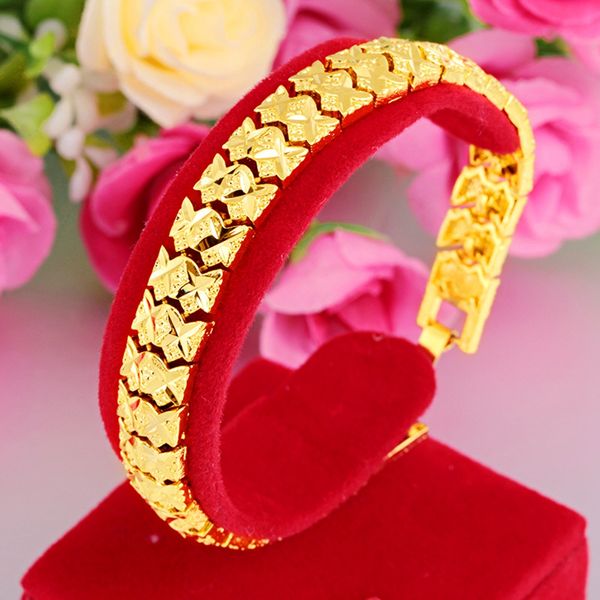 

carved wrist chain link 18k yellow gold filled fashion mens womens bracelet classic cool style, Black