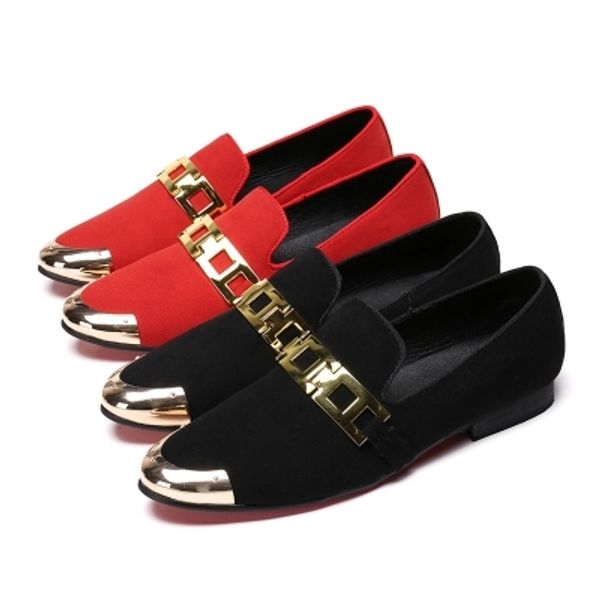 

pointed spring shoe men's black and red fashion gold yellow decoration outdoor leisure office set foot men's shoes