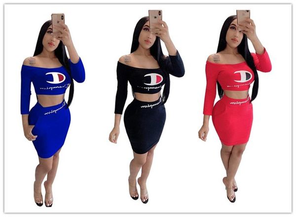 2020 S 2xl Women Champions Brand Tracksuit Summer Off Shoulder T