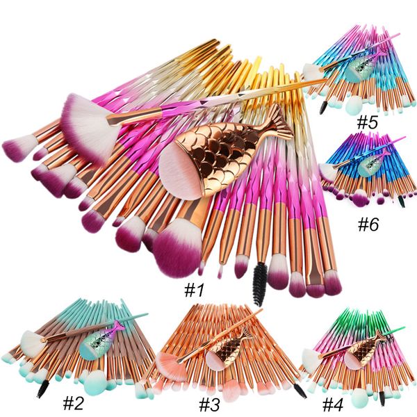 

mermaid makeup brush set 21 pcs powder foundation eyeshadow eyebrow diamond eyes make up brushes kit with fish tail