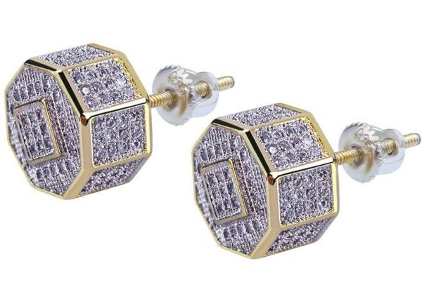 ORECCHINI A BORCHIA A VITE POSTERIORE DA UOMO 18 K GOLD FILLED 8-side personalità hip hop Lad Diamond