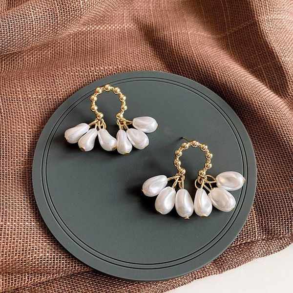 

amorcome fashion geometric pearl drop earrings for women vintage gold pendant dangle earring jewelry brincos, Golden;silver