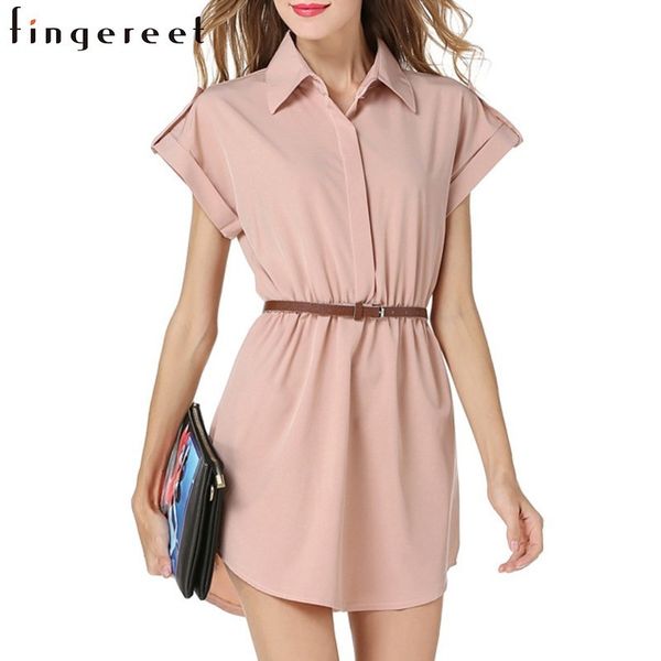 

new fashion women dress 2019 summer plus size casual shirt dress short sleeve lapel a word dresses, Black;gray