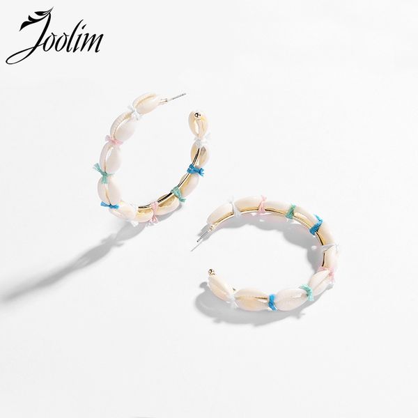 

joolim jewelry wholesale natural shell pave hoop earring, Golden;silver