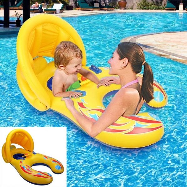 

inflatable baby pool float swimming circle ring for kids mom safety children swimming boat toys with sunshade cover accessories