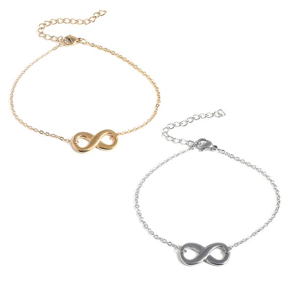

new gold silver digital 8 charms chain bracelet for women fashion infinity symbol stainless steel bracelets personality party jewelry gift, Black