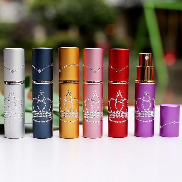 

10ml mini portable rhinestone crown perfume bottle empty parfum container with spray