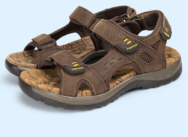 

genuine leather men sandals summer leisure beach men shoes leather sandals men's big size 38-45, Black
