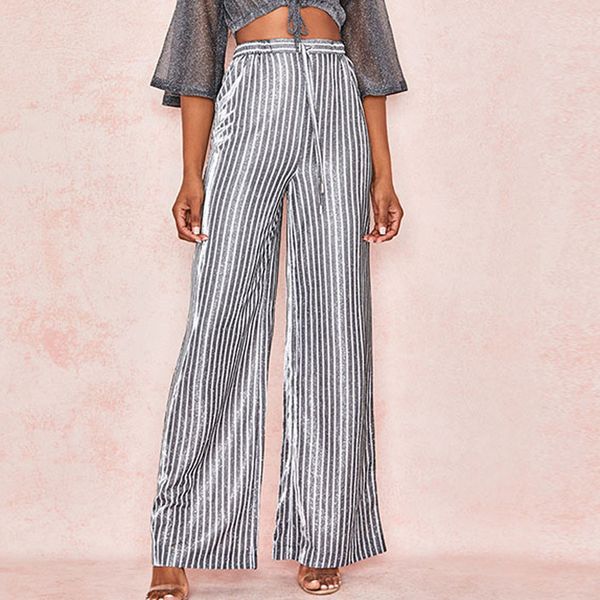 

women's casual pants women stripe print wide leg pants cotton linen trousers long w1008, Black;white