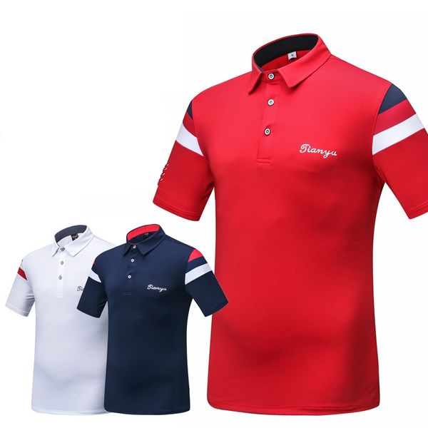 

men summer turn down collar golf shirt male short sleeve training casual shirt quick-dry breathable golf/tennis d0658, Black;blue