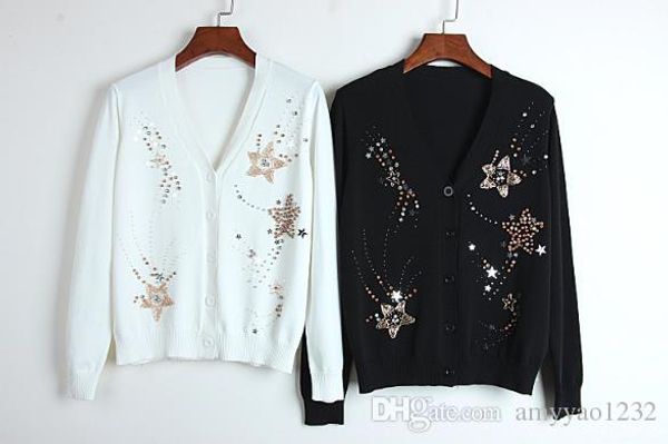 

118 2019 весна бренд же стиль свитер длинный sleever черный белый v образным вырезом печати роскошный свитер кардиган панелями пром мода dl, White;black