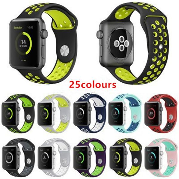 

25 Colors Sport Silicone Watch Band Breathable hole Replacement Strap for iwatch Apple Series 1 2 3 4 Strap 42/44MM 38/40MM
