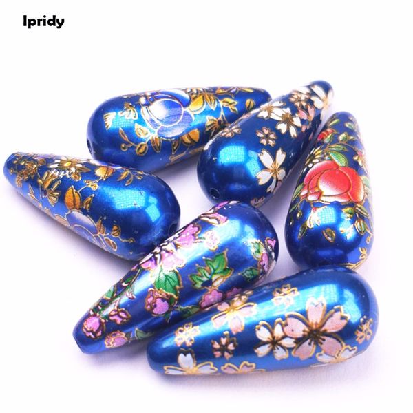 Acheter Bleu Japon Peinture Vintage Dessin Coloré Japonais Perles Déposez Le Fond De Couleur Motif De Fleurs Opaque 13x33mm De 1387 Du