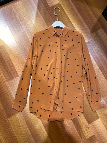 

2019 new ladies fashion long sleeve retro pouch buckled silk polka dot shirt 0109, White
