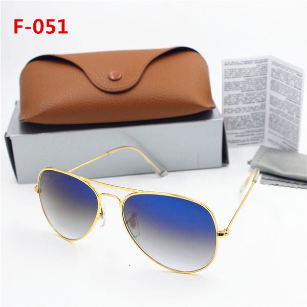 

1pcs fashion designer brand sunglasses for men women gradient alloy metal gold blue glass lens 58mm original case box, White;black