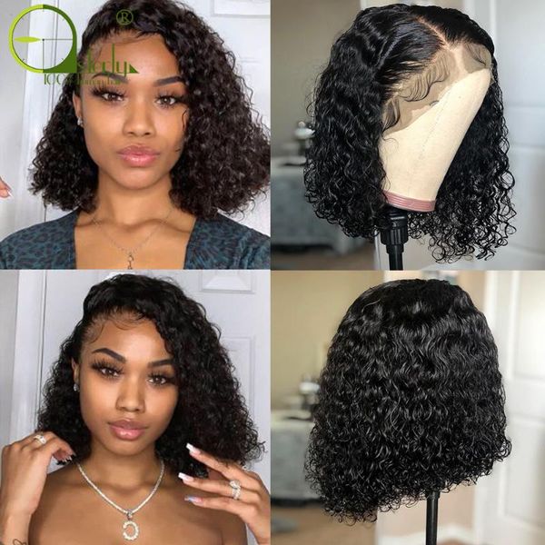 

sterly water wave lace front wigs for black women short bob wig lace front human hair wigs pre plucked remy 13x4 brazilian wig, Black;brown