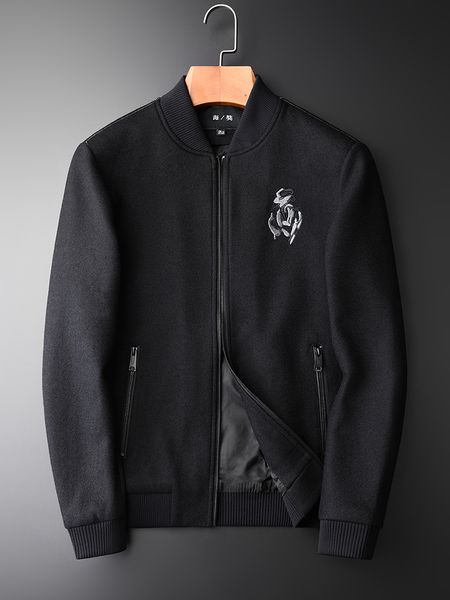 

2019 arrival wool blended fabrics fashionable embroidered jacket men casual autumn mandarin collar hand-painted thick size m-4xl, Black;brown