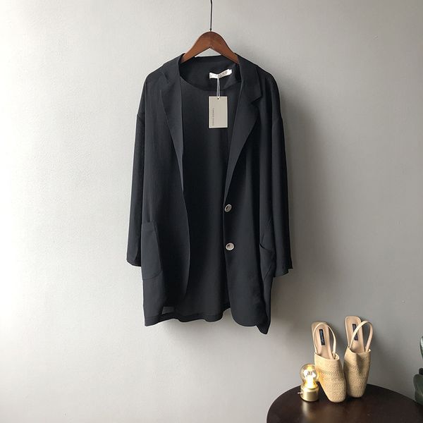

women's suits & blazers summer 2021 thin sunscreen small suit with western style loose medium and long chiffon, White;black