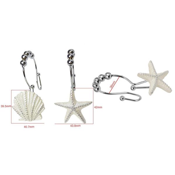 

12pcs / серия нержавеющая сталь душ занавес двойной крючок форма белый shell starfish смешанная смола двойной крючок для ванной комнаты зана