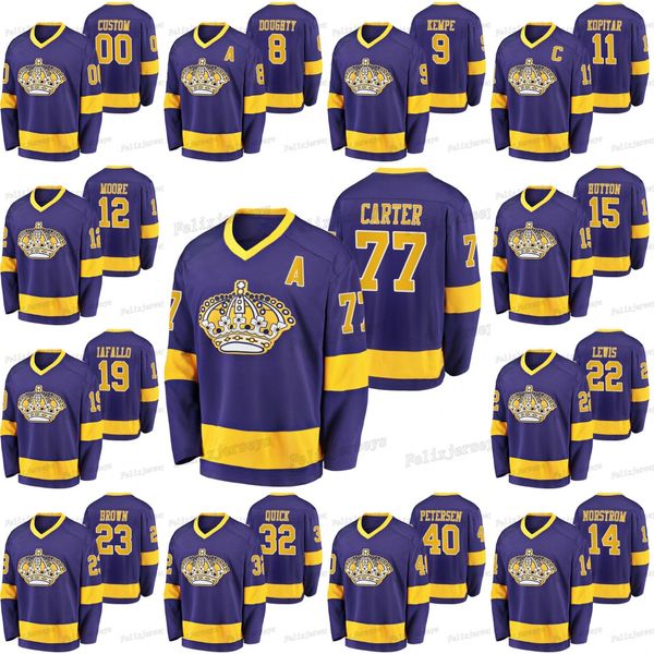 

77 jeff carter los angeles kings jonathan quick dustin brown trevor lewis alex iafallo moore anze kopitar adrian kempe drew doughty jersey, Black;red