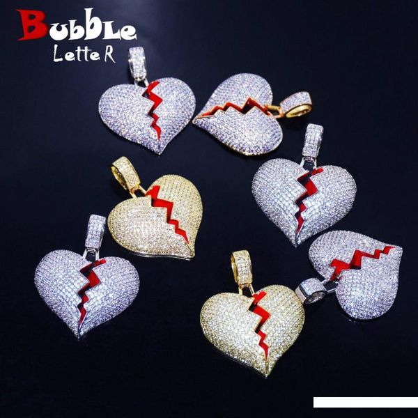 

red oil heart necklace & pendant with 4mm tennis chain gold silver color cubic zircon men's women hip hop jewelry for gift