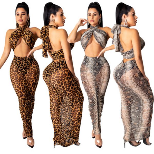 

women fashion two piece dress womens casual leopard suits ladys leopard-print snake-print skirts 2020 summer party style clothing, White