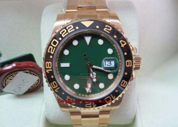 

wristwatches gmt ii 18k yellow gold green dial ceramic bezel 116718, Slivery;brown