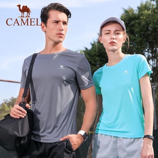 

camel new men women outdoor sports quick dry t-shirt summer soft sport fitness gym shirt short-sleeve, Black;blue