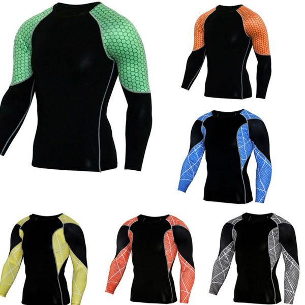 

running jerseys men compression long sleeve t-shirt muscle bodybuilding plain quick-drying clothes sport cross fitness shirts, Black;blue