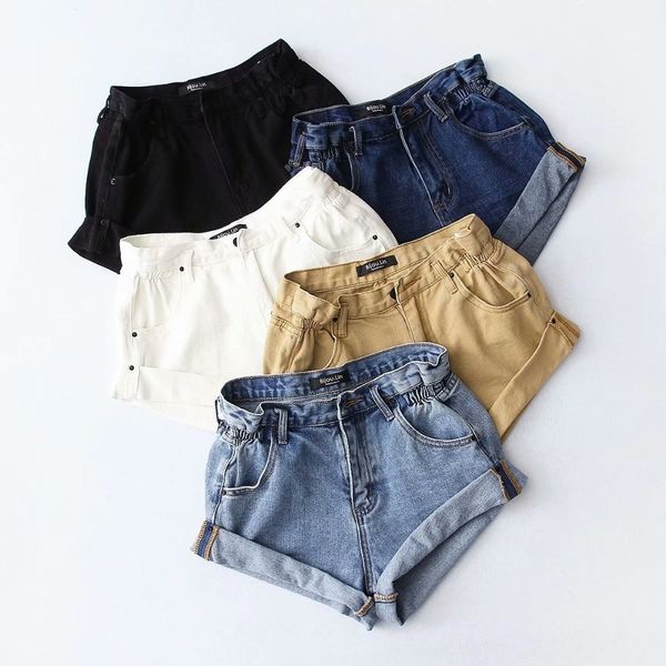 

2019 women summer causal pleated curling demin beach bottoms jeans shorts botton soft shorts l, Blue