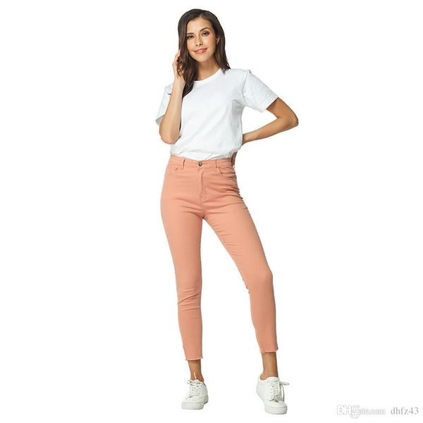 

женские юниоры mid rise slim fit hem эластичные узкие джинсы женские повседневные лодыжки проблемные рваные розовые джинсовые брюки карандаш, Blue