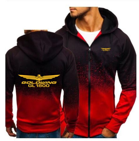 

толстовки мужчины goldwing gl1800 мотоцикл печати вскользь hiphop harajuku градиент толстовки молния куртки мужской одежды, Black