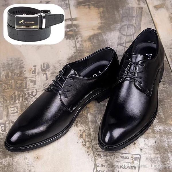 

british business dress raised groom's wedding shoes leather breathable pointy shoes men korean casual men's shoes, Black