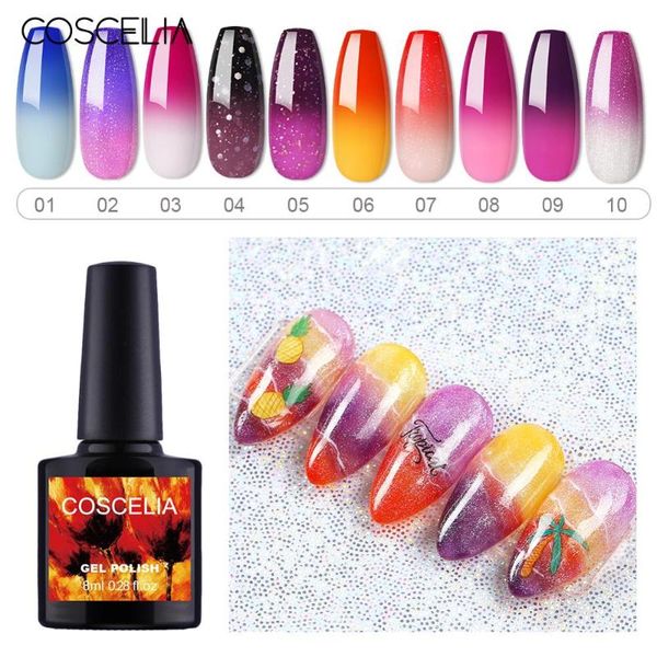 

coscelia 8ml gel nail polish temperature change 10 color uv gel varnish soak off manicure nail art varnish tools, Red;pink