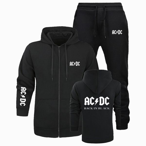 

осень зима толстовка для мужчин ac / dc banda acdc rocha спортивная толстовка + спортивный костюм брюки из двух частей наборы хип-хоп бренд, Gray