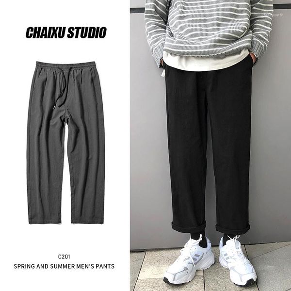 

spring new casual pants men's fashion solid color drawstring joggers pants man streetwear wild hip-hop loose straight trousers1, Black